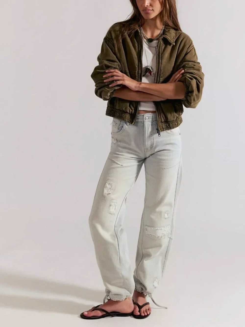 NWT Current We The Free Don't Wait Up Baggy Jeans Distressed Drawcord Sz 28 $178
